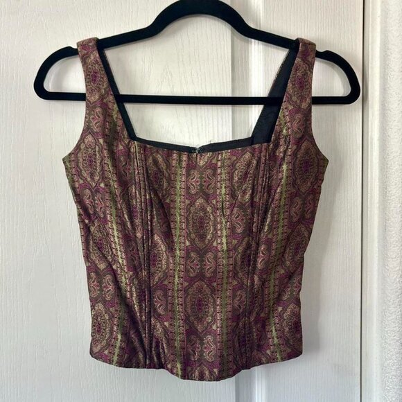 Gunne Sax Green and purple vintage iridescent corset top paisley - Picture 2 of 7